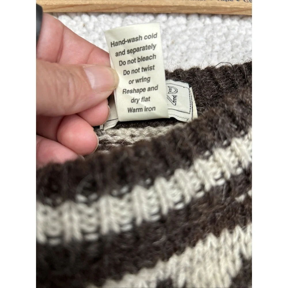 Edward Bryan Mens XL Wool Sweater Brown Cream Greek Key Made in England